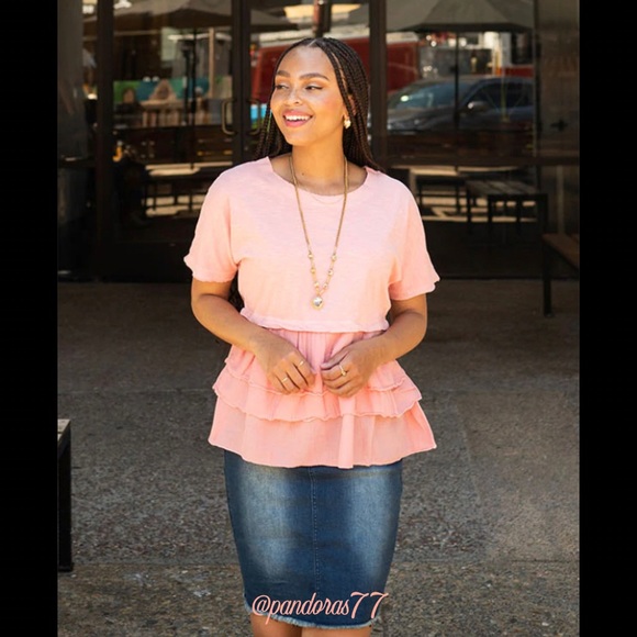 EVY’S TREE—“THE MARCIA”: THE PERFECT SLUB-KNIT 3–TIERED, RUFFLED TOP IN SALMON!! - Picture 7 of 12